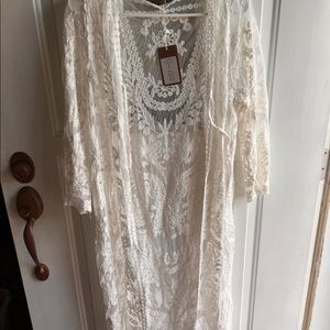 Jaelyn Grace Kimono - white lace swim coverup - one size